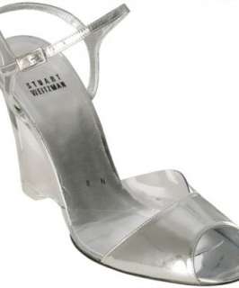 Stuart Weitzman silver leather See All lucite wedges   up to 