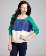 Wyatt iris colorblock three quarter sleeve blouse style# 319103901