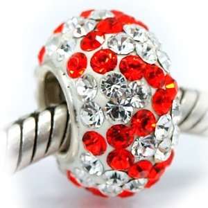  Crystal Christmas Red/white with .925 Sterling Silver Bead Pandora 