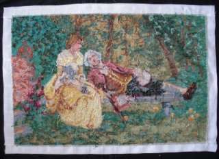 vintage cross stitched picture needlepoint RESTING 28x18. Excellent 