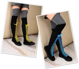 PUNK EMO Black Canvas boot lace up sneakers knee high  