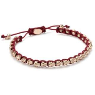 Cohen Rose Gold Plated Skull Beads on Waxed Raspberry Cord Bracelet 