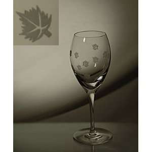 Grehom Crystal Wine Glass Small   Maple Leaf; Hand Etched Wine Goblets 