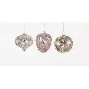 Set 12 Silver Crackle Glass Swirl Finial Christmas Ornament:  
