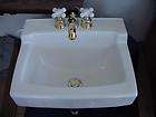  White Porcelain Wall Mount Bathroom Sink W/ Delta Gold/White Faucet