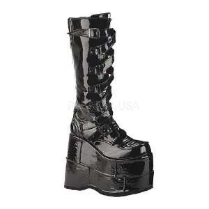  DEMONIA STACK 308 Black Pat Boots 
