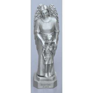  Guardian Angel with Girl   3 1/2 Pewter Statue with Prayer 