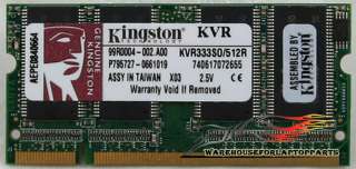 Rare Like New Kingston ValueRam 512MB PC2700 DDR Ram KVR333SO/512R