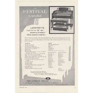  1960 Lowrey Festival Organ Vital Statistics Print Ad 