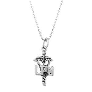  Silver One Sided Licensed Practical Nurse Caduceus Necklace Jewelry