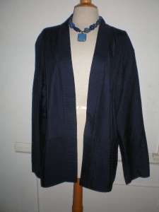 EILEEN FISHER WOMAN NAVY SILK QUILTED OPEN KIMONO JACKET 4X  