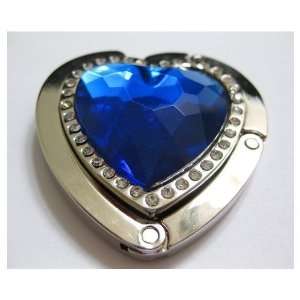  Royal Blue Crystal Heart With Diamonds Foldup Hand Bag Purse 