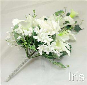 Wedding Silk Flower Calla Lily Hanging Bouquet #Cr/Gn  