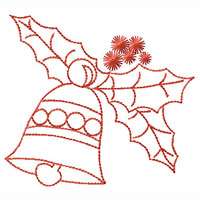 12 Bells And Holly Leaves Redwork Machine Embroidery Designs set 4x4