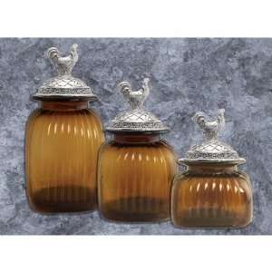 Canisters 3 Piece Set with Rooster Lid in Amber:  Home 