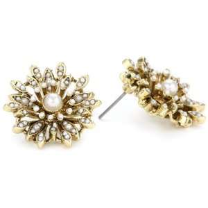Betsey Johnson Iconic Enchanted Garden Pearl Flower Stud Earrings