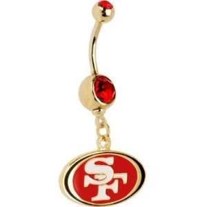    NFL Logo GOLD Double GEM Belly Ring   San Francisco 49ers Jewelry