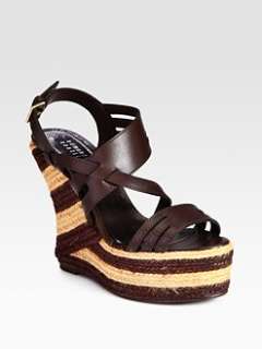 Edmundo Castillo   Sonia Leather Striped Espadrille Wedge Sandals
