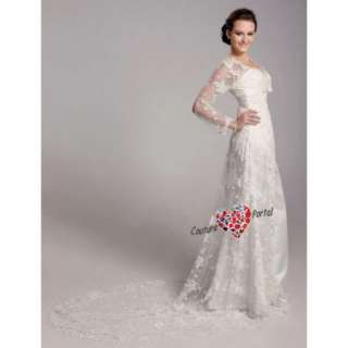 Sheath/ Column Court Train Satin Lace Wedding Dress  