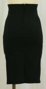 New Belt High Waist Black Stretch Pencil Skirt  