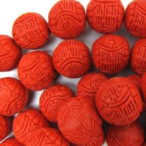  16mm red cinnabar carved round beads 6pcs