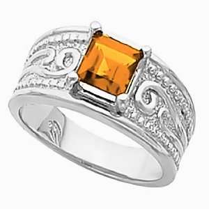    14K White Gold Spessartite Garnet Etruscan Style Ring: Jewelry