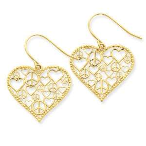  14k Gold Heart w/Peace Signs Earrings Jewelry