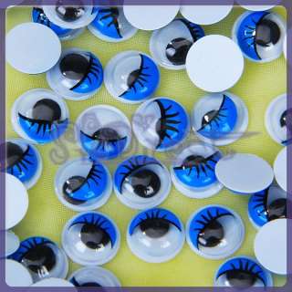 100 Movable Wiggly Eyes W/ Eyelash 8mm Blue Kids Craft  