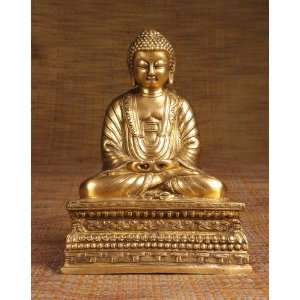 Miami Mumbai Buddha on Thai Podium   Gold Finish Brass StatueBR004 G 