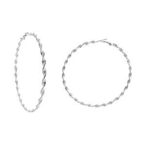    Fun Twisted Silvertone Very Large Hoop Earrings   3.5 Jewelry