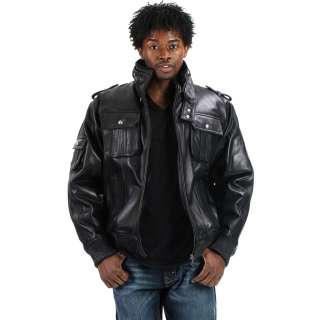  Mens New Black Lambskin Leather Military Hip Hop Urban Bomber Jacket