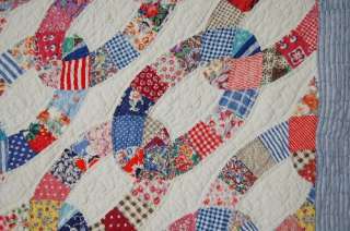   Vintage Chain Link Cable Hand Stitched Feed Sack Antique Quilt!  