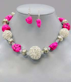 Western Chunky Fuchsia Hot Pink Turquoise Crystal Cluster Ball 