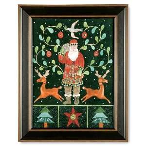 Santa & Deer Framed Holiday Print by Artist Chris Wilsker  