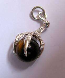 Sterling Silver Tiger Eye Ball and claw Charm  