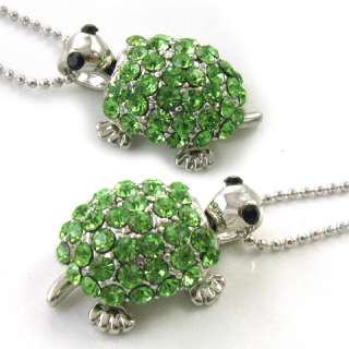 New Green Frog Rhinestone Pendant Necklace