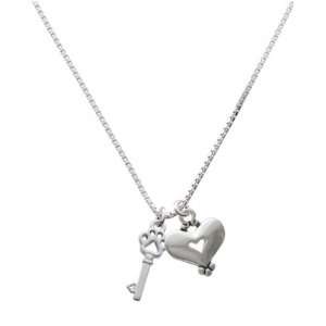   : Small Silver Open Paw Key and Silver Heart Charm Necklace: Jewelry
