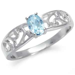   Oval Blue Topaz 925 Sterling Silver Filigree Solitaire Ring  