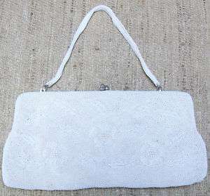 VINTAGE FINELY BEADED WHITE EVENING BAG, MADE IN JAPAN  