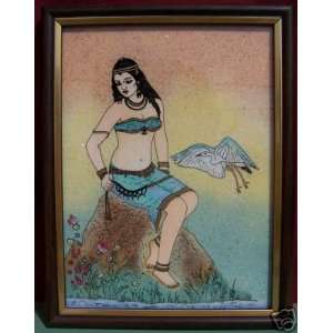 Lady sitting on mountain & Bird Painting with Gem Art 