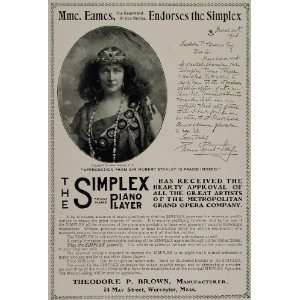  1902 Vintage Ad Simplex Player Piano Emma Eames Opera 
