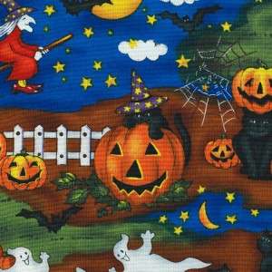 HALLOWEEN SCENIC CATS WITCHES ETC~ Cotton Quilt Fabric  