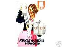 Nice Vintage German Beer Poster Spaten Brau Munich  