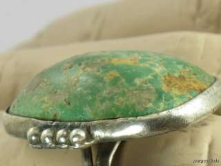   HAND WROUGHT STERLING SILVER & UNTREATED GREEN TURQUOISE RING  