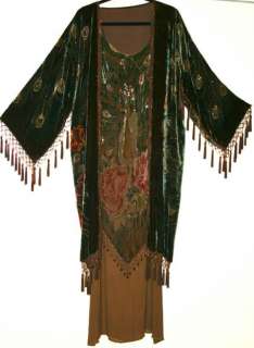   Kimono Opera Coat Beaded Silk Burnout Velvet Brown Multi New  