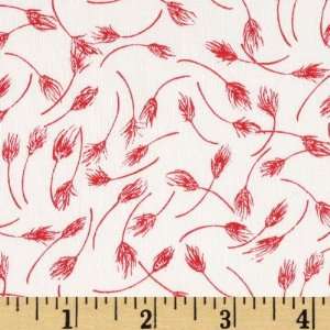  44 Wide Tossed Floral Stems White/Red Fabric By The Yard 