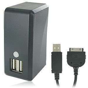 1 Amp (1000 mAh) Dual USB Port Wall Charger + Data Cable 