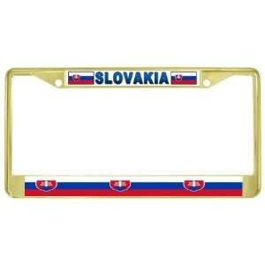   Slovakian Flag Gold Tone Metal License Plate Frame Holder: Automotive