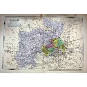 MAP 1884 MIDDLESEX ENGLAND LAMBETH LONDON WESTMINSTER  