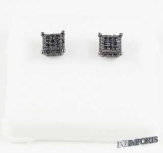 14K BLACK GOLD PLATE CUBE BOX STYLE HIP HOP ICY EARRING  